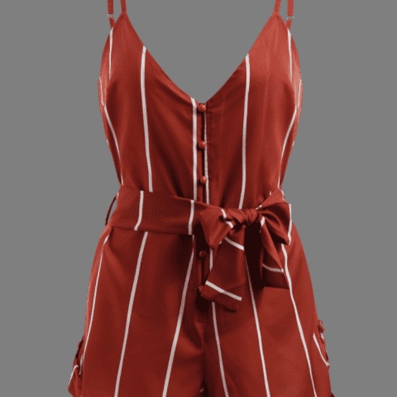 Striped belted cami romper - Picture 5 of 5
